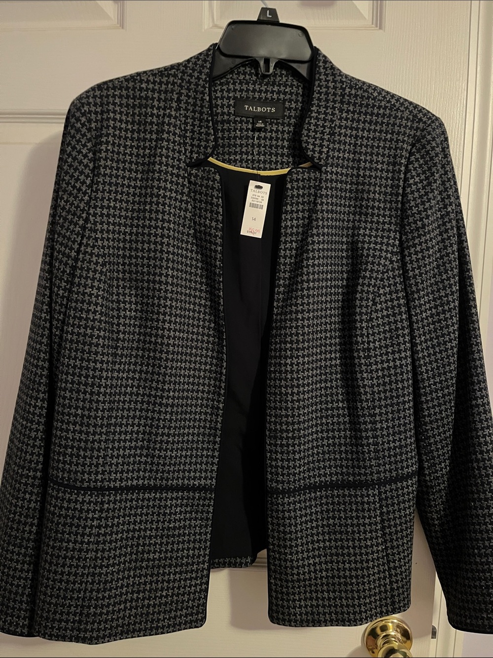 Talbots Black and Gray Houndstooth Open-Front Blazer